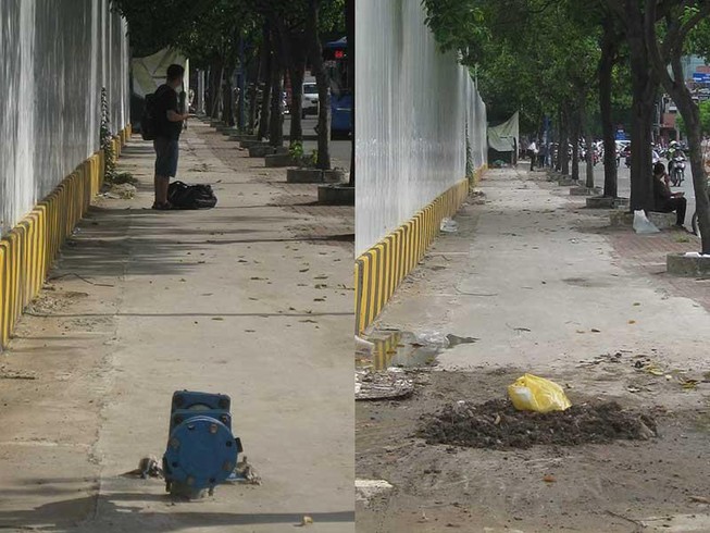 Cục sắt trên vỉa hè không còn nguy hiểm