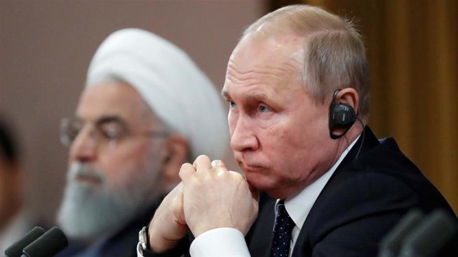 Tổng thống Nga Vladimir Putin và Tổng thống Iran Hassan Rouhani tham dự một cuộc họp báo, vào ngày 14-2 năm 2019. Ảnh: Reuters
