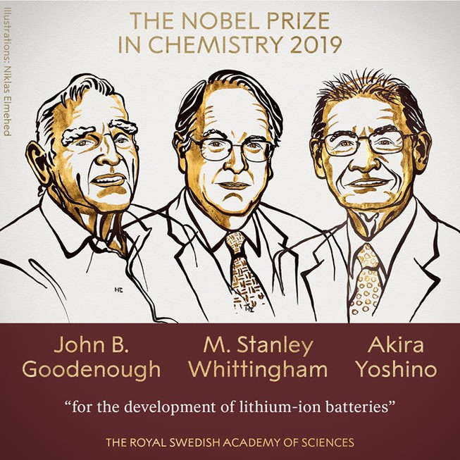 Nobel Hóa học 2019 trao cho 3 nhà nghiên cứu pin lithium-ion