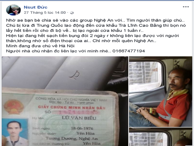 Người đàn ông bị lừa sang Trung Quốc rồi bị lấy hết tiền?