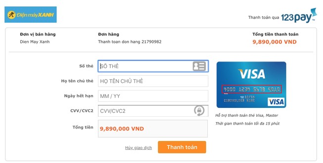 Khi mua sắm trên Thế Giới Di Động, người dùng sẽ được chuyển sang cổng thanh toán trung gian. Ảnh: MINH HOÀNG