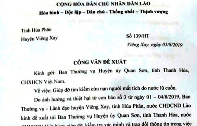 Lào nhờ huyện Quan Sơn tìm 7 người mất tích do lũ