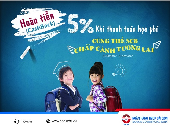 Giảm 5% khi thanh toán học phí bằng thẻ quốc tế SCB
