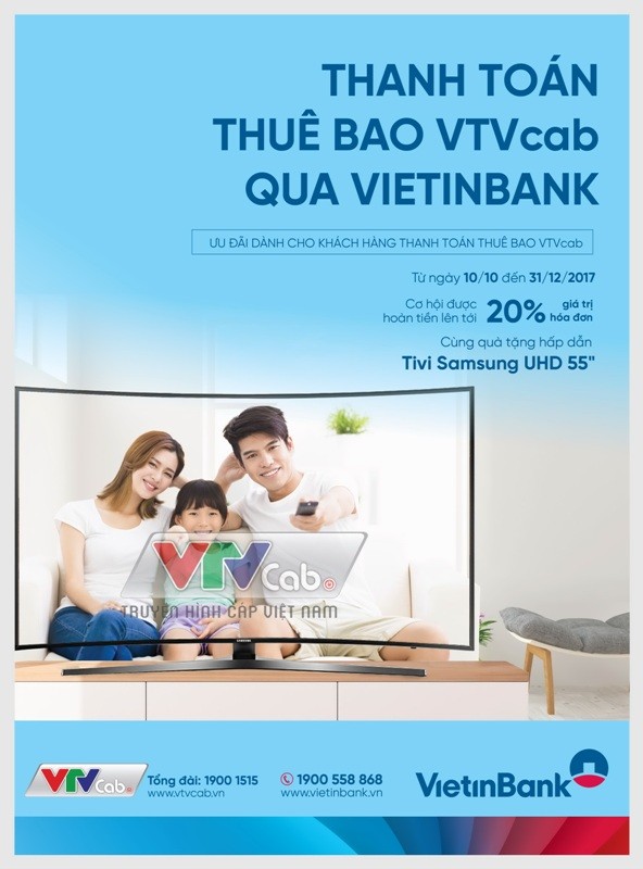 VietinBank: Thanh toán phí VTVcab, trúng tivi Samsung