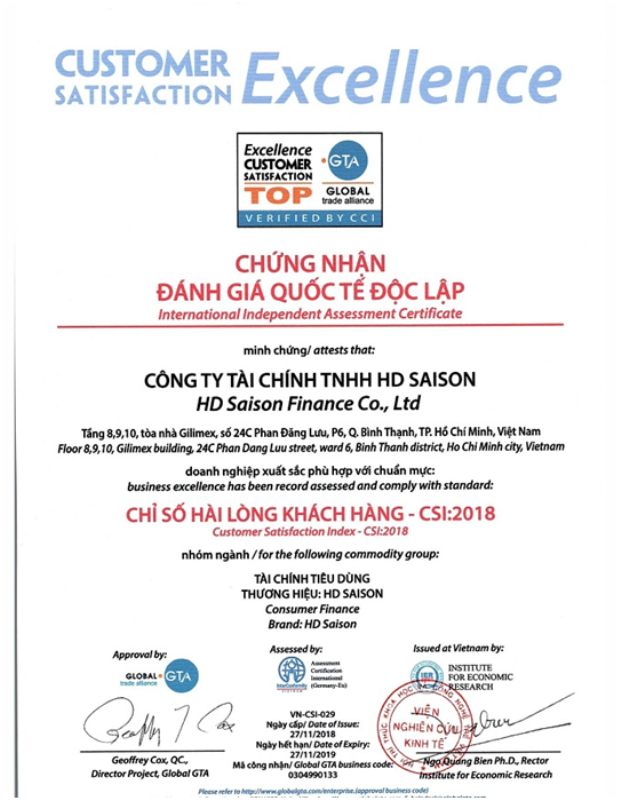 HD SAISON: Chỉ số hài lòng khách hàng đạt chuẩn mực quốc tế 