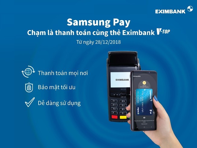 Thanh toán cùng thẻ Eximbank V-Top bằng ứng dụng Samsung Pay