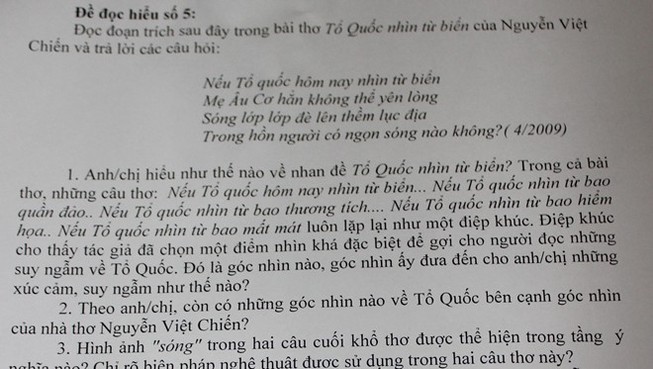 Đưa chuyện giàn khoan trái phép vào đề văn lớp 12