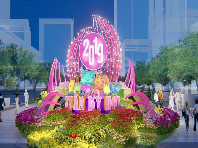 Cặp heo cao gần 3m trên đường hoa Nguyễn Huệ Tết 2019
