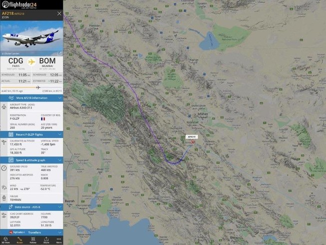 Máy bay Air France biến khỏi màn hình radar trên bầu trời Iran