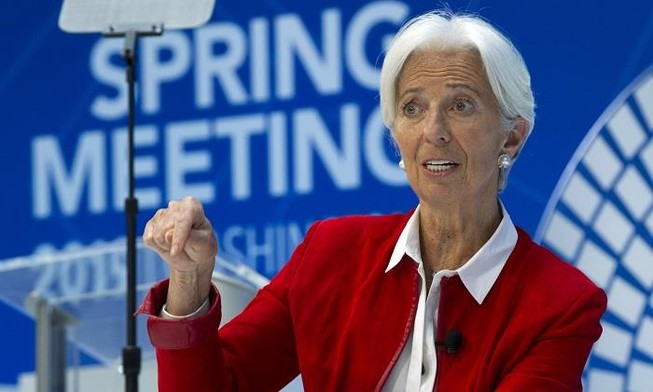 Giám đốc IMG Lagarde nói chuyện tại hội nghị mùa xuân 2019 - Ảnh: AP