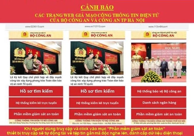 8 trang web giả mạo Bộ Công an và công an các tỉnh