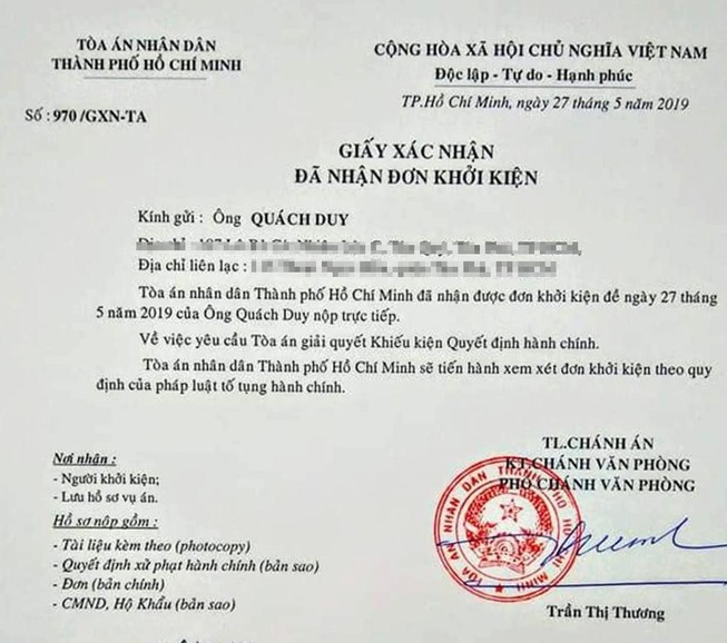 Toà chưa thụ lý đơn kiện của chuyên viên văn phòng UBND TP.HCM