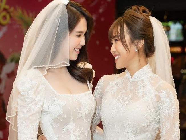 Ngọc Trinh và Diệu Nhi mặc áo cô dâu ra mắt phim