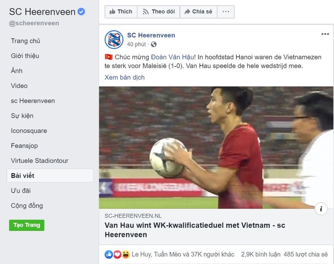 CLB Heerenveen khen ngợi Việt Nam quá mạnh so với Malaysia