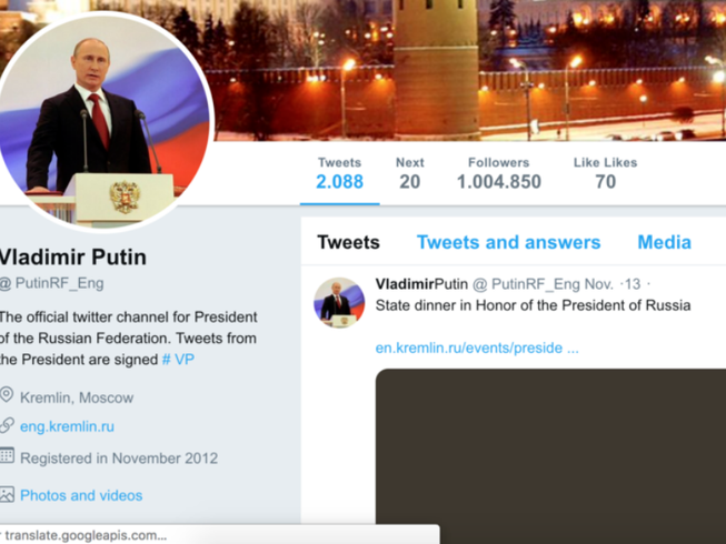 Twitter khóa tài khoản giả mạo Tổng thống Putin