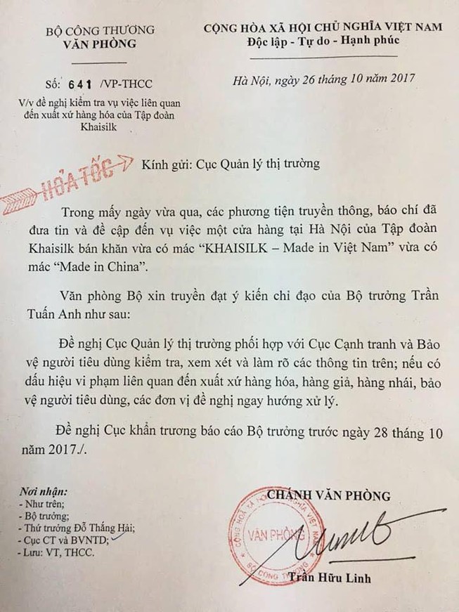 Bộ trưởng Công Thương yêu cầu báo cáo vụ Khaisilk