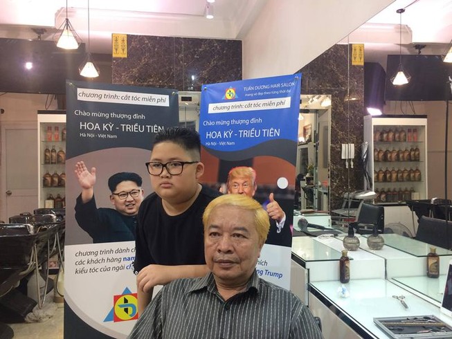 Hà Nội: Cắt kiểu tóc Donal Trump và Kim Jong Un miễn phí