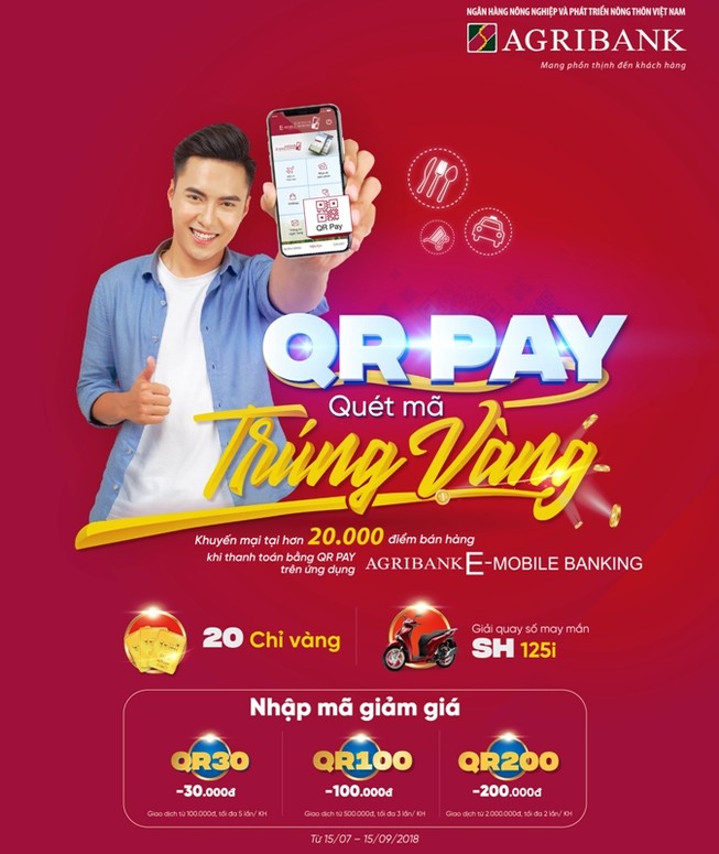 Thanh toán QRPay Agribank E-Mobile Banking: Quét mã trúng vàng