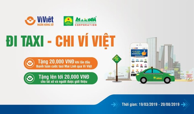 Ví Việt ưu đãi khách hàng đi taxi Mai Linh bằng mã QR