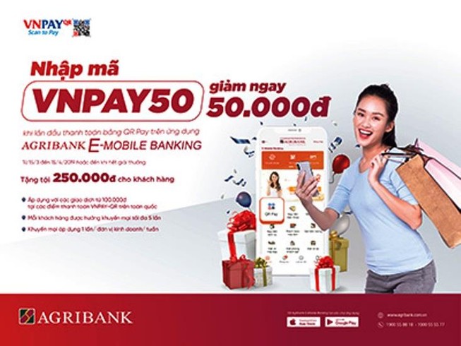 Agribank giảm ngay 50.000 đồng khi thanh toán bằng QR Pay