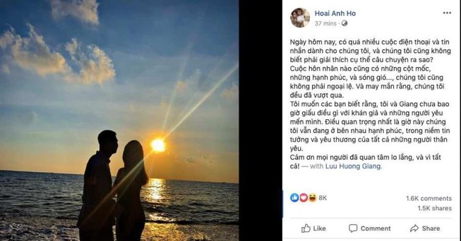 Giữa bão đồn ly hôn, Hồ Hoài Anh khẳng định vẫn yêu vợ