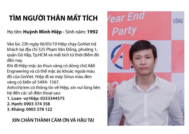 Thanh niên chạy Goviet mất tích bí ẩn ở Gò Vấp