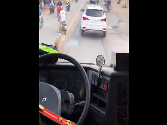 Ô tô 7 chỗ 'bình thản' khi xe cứu hỏa mở còi