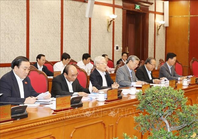 Tổng bí thư, Chủ tịch nước Nguyễn Phú Trọng - Trưởng ban Chỉ đạo Trung ương về phòng, chống tham nhũng chủ trì cuộc họp Bộ Chính trị, ngày 1-11-2019.