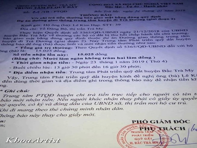 Được thưởng 15.025 đồng do bàn giao mặt bằng đúng quy định