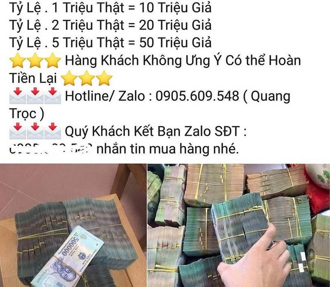 Ngang nhiên rao bán tiền giả trên Facebook