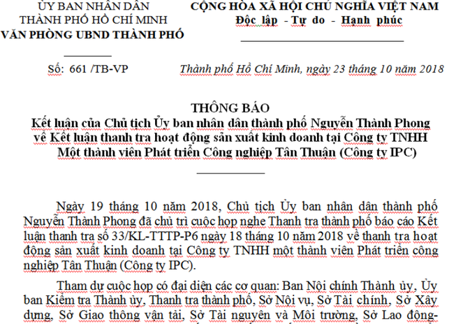 Xử lý hàng loạt sai phạm ở Công ty Phát triển CN Tân Thuận