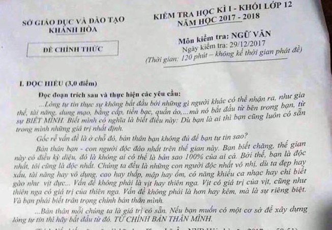 Nghi lộ đề, Khánh Hòa dừng thi HK 1 học sinh lớp 12