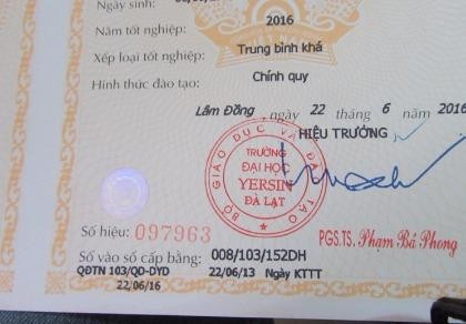 ĐH Yersin Đà Lạt sẽ cấp lại 138 bằng tốt nghiệp in sai