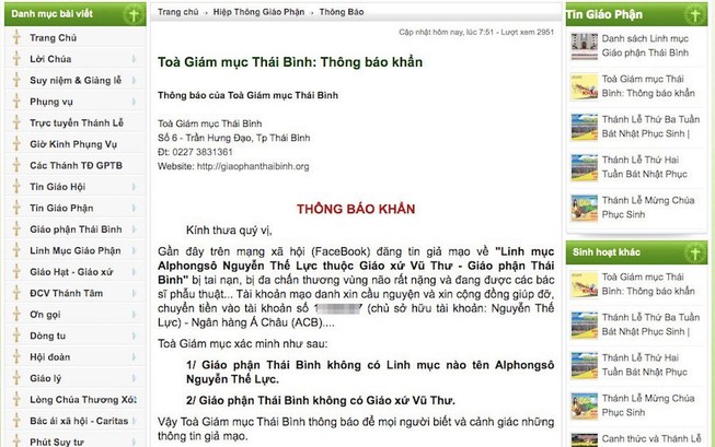 Trang giả Lại Văn Sâm kêu gọi chuyển tiền giúp linh mục bị nạn