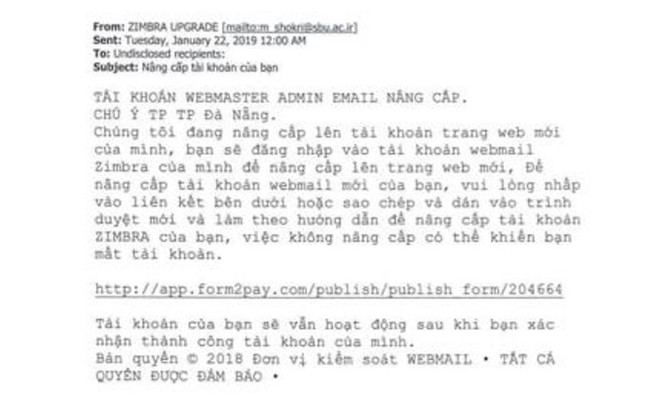Thư lừa đảo tấn công email công vụ của TP Đà Nẵng