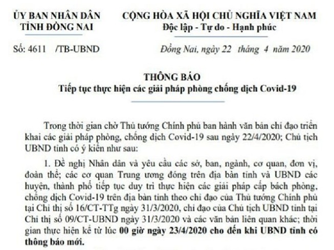 Đồng Nai: Vẫn tiếp tục thực hiện nghiêm giãn cách xã hội