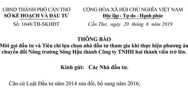 Cần Thơ: Mời gọi đầu tư “tái sinh” Nông trường Sông Hậu