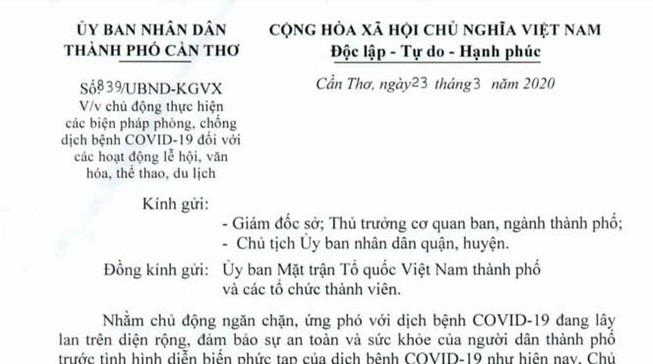 Cần Thơ: Rạp phim, karaoke… tạm dừng hoạt động từ ngày 25-3
