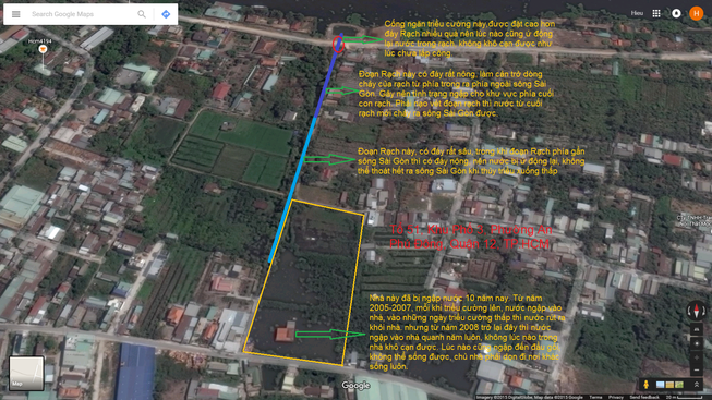 Nhà ngập bỏ hoang ở Sài Gòn nhìn từ Google Maps