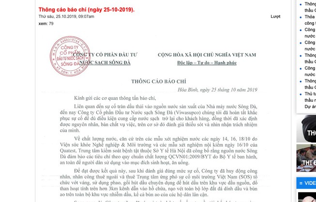 Công ty nước Sông Đà chính thức xin lỗi dân vụ nước nhiễm dầu