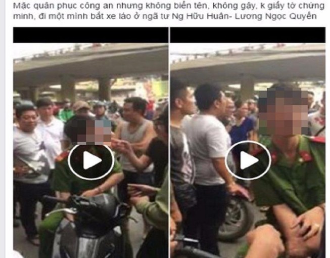 1 thanh niên mặc đồ công an có biểu hiện say, chặn xe