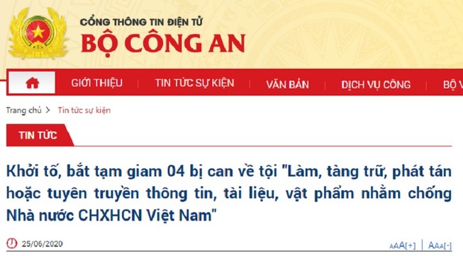 Bộ Công an thông tin việc bắt 4 bị can chống Nhà nước