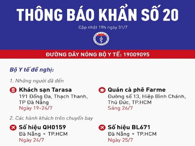 Thông báo khẩn của Bộ Y tế tối 31-7