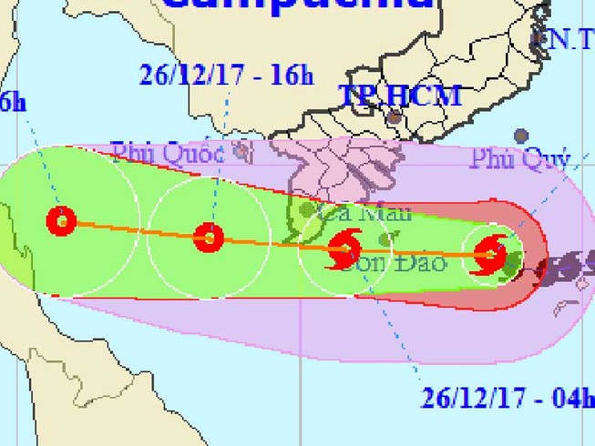 Vào vùng biển Cà Mau-Kiên Giang, bão 16 thành áp thấp