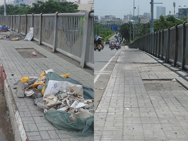 Đã sạch rác trên cầu Tân Thuận