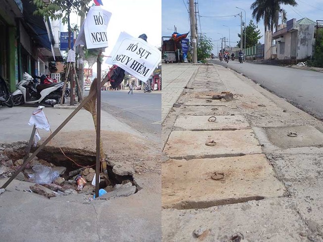 Đắp lại vỉa hè sụt lún