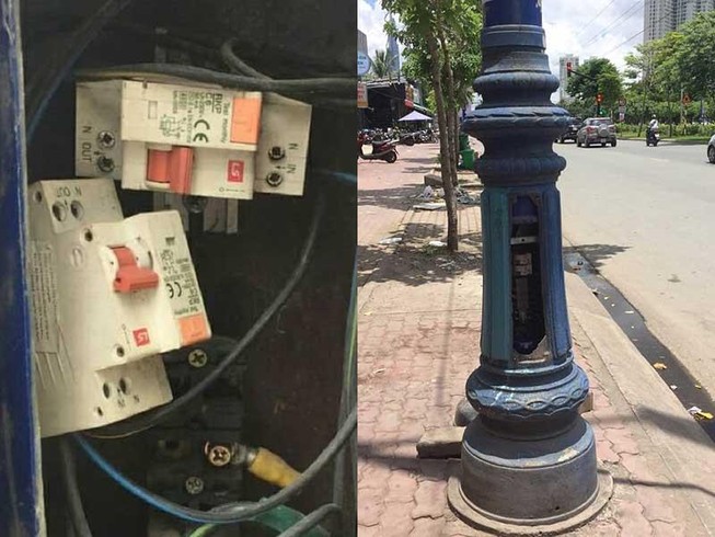 Những trụ đèn không nắp gây nguy hiểm cho người dân
