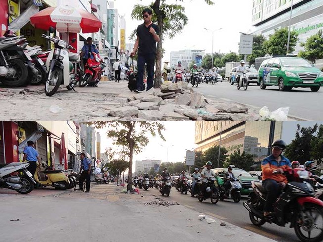 Vỉa hè bong tróc đã được trám an toàn