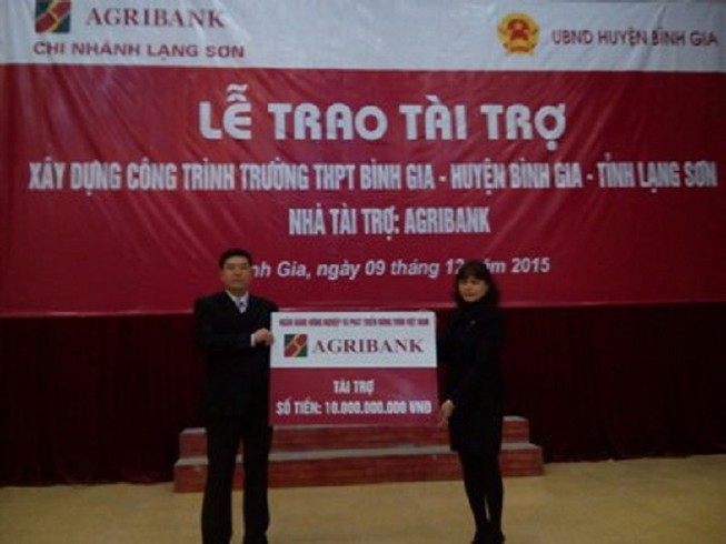 Agribank: tài trợ 10 tỷ đồng xây dựng trường học