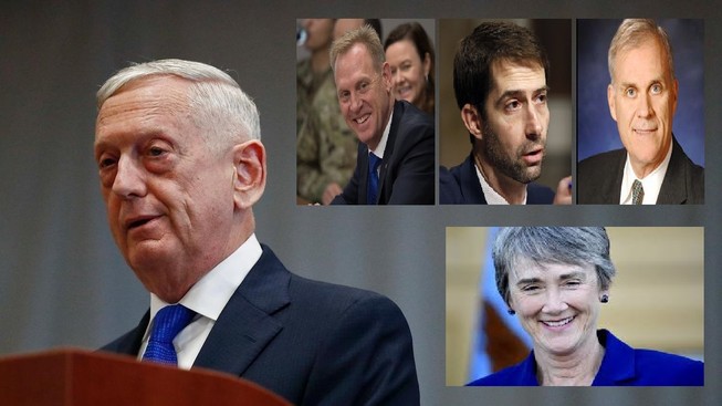 Ông Jim Mattis và 4 ứng viên có thể thay ông. Ảnh: THE WASHINGTON POST